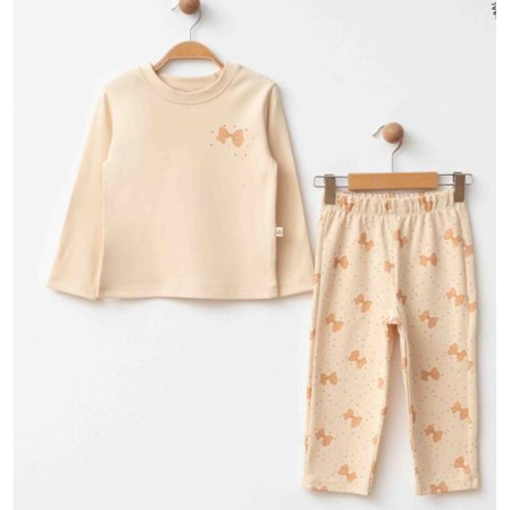 Eslenza Kız Çocuk Pijama Takımı - Eslenza - BEJ - 3 YAŞ - 2095-BEJ-3 YAŞ