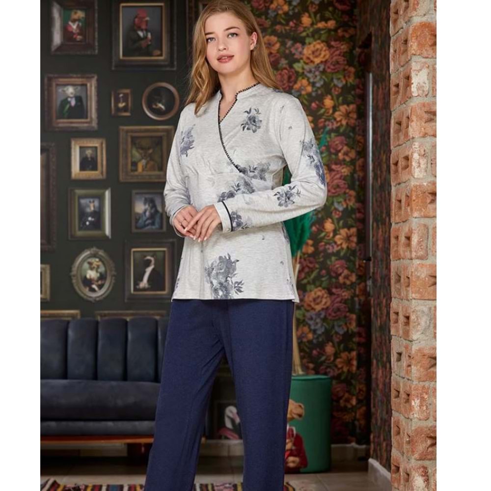 Aqua gri Desenli Bayan Pijama Takımı - AQUA - gri - 38