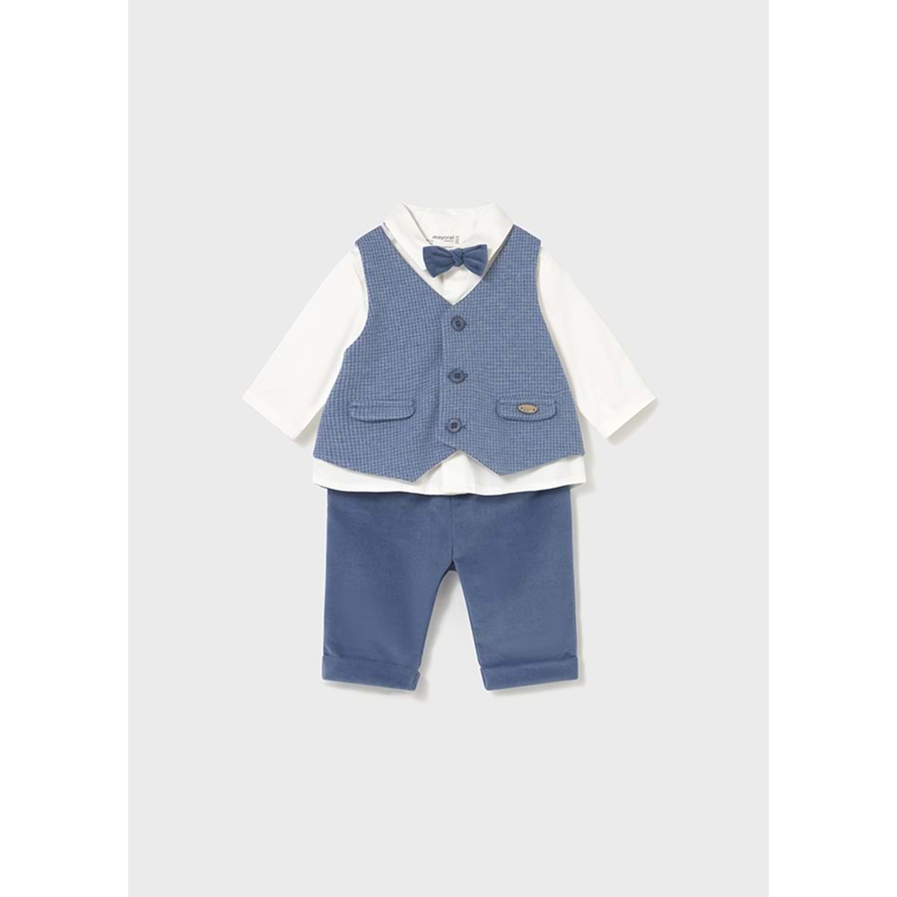 Mayoral Erkek Bebek Yelek Bluz ve Pantolon Takımı - Mayoral - MAVİ - 2-4 AY - 2581-MAVİ-2-4 AY
