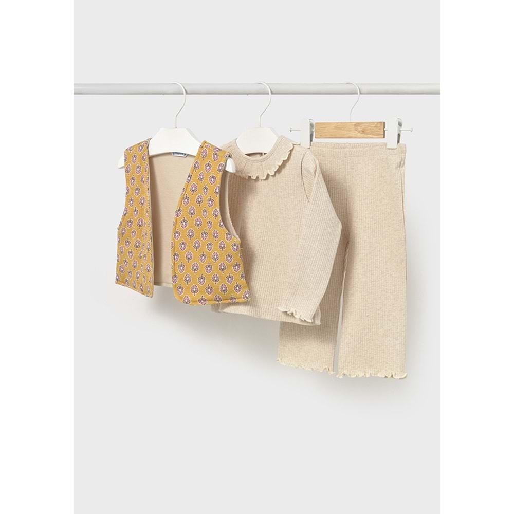 Mayoral Kız Çocuk Pantolon Yelek Tshırt Set - Mayoral - KUM - 2 YAŞ - 2593-KUM-2 YAŞ