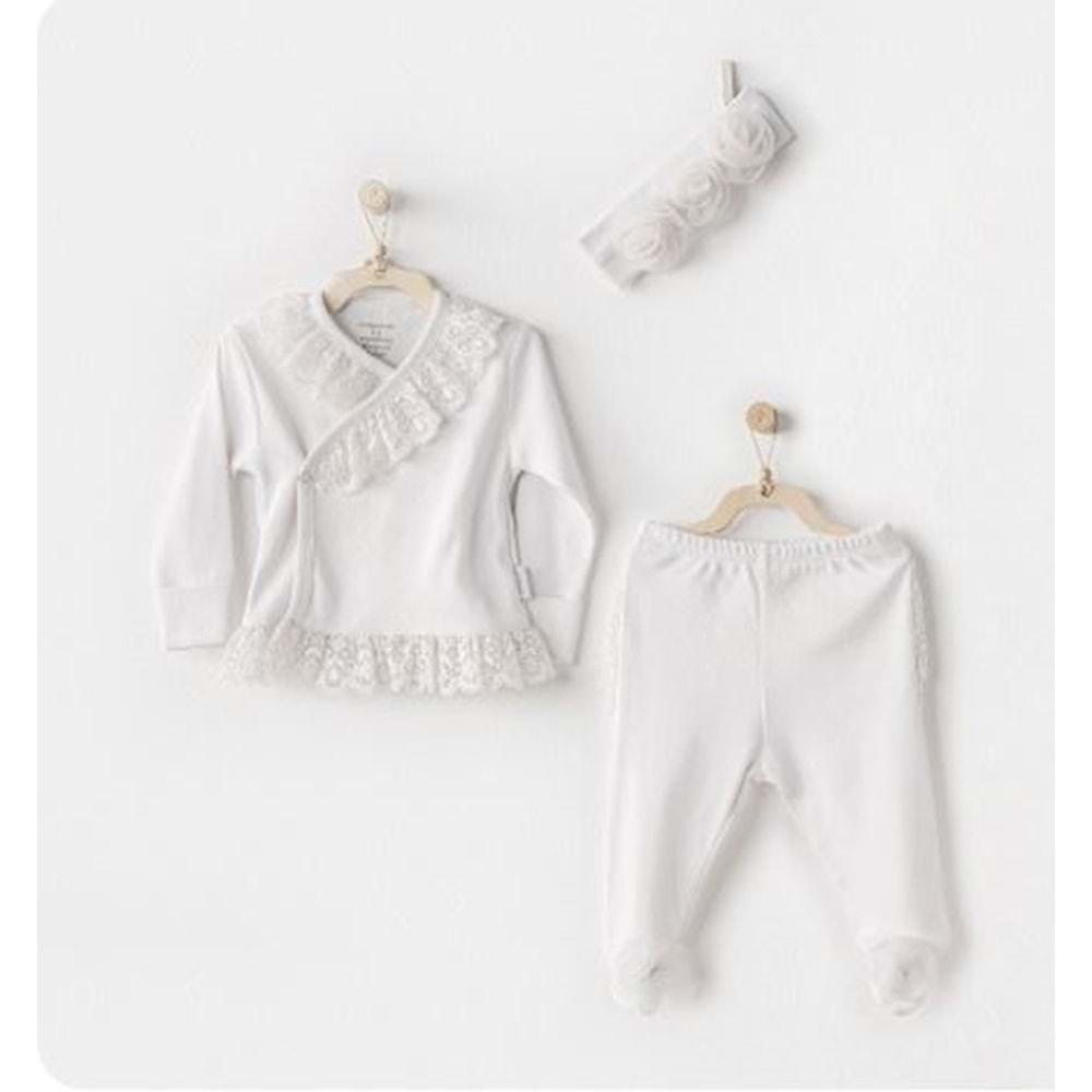 Andywawa Bebek Zıbın Takım 3 Lü - Andywawa - ECRU - 3-6 AY - AC24263-ECRU-3-6 AY