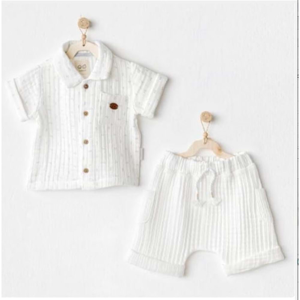 Andywawa Organic Erkek bebek Beyaz şort takım - Andywawa - BEYAZ - 9-12 AY - AC24738-BEYAZ-9-12 AY