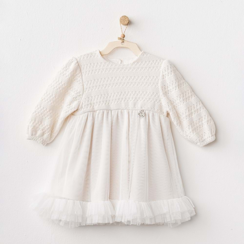 Andywawa Kız Bebek Elbise - Andywawa - ECRU - 9-12 AY - AC26136-ECRU-9-12 AY
