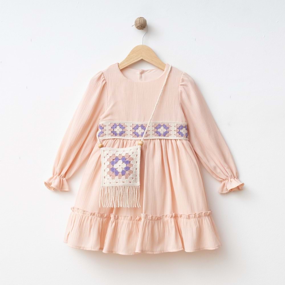 Kız çocuk müslin elbise - WONDRESS - PUDRA - 2 YAŞ - GVN5959-PUDRA-2 YAŞ