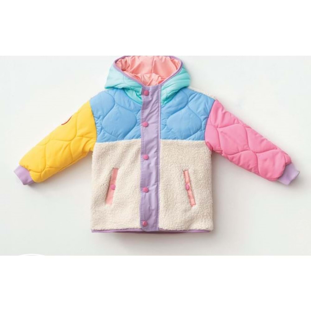 Haribo Kapşonlu kız çocuk mont - Haribo - RENKLİ - 7 YAŞ - P103-RENKLİ-7 YAŞ