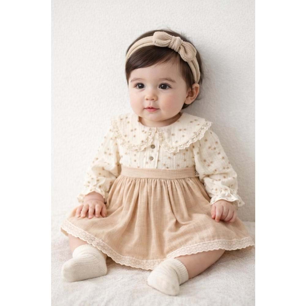 Wondress Kız Bebek Yakalı Müslin Elbise - WONDRESS - ECRU - 18-AY - W1014-ECRU-18-AY