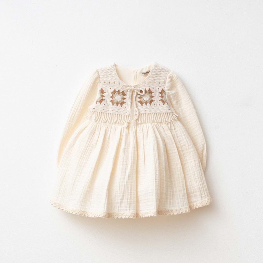 KIZ BEBEK MÜSLİN ELBİSE - WONDRESS - ECRU - 9-AY - W2044-ECRU-9-AY
