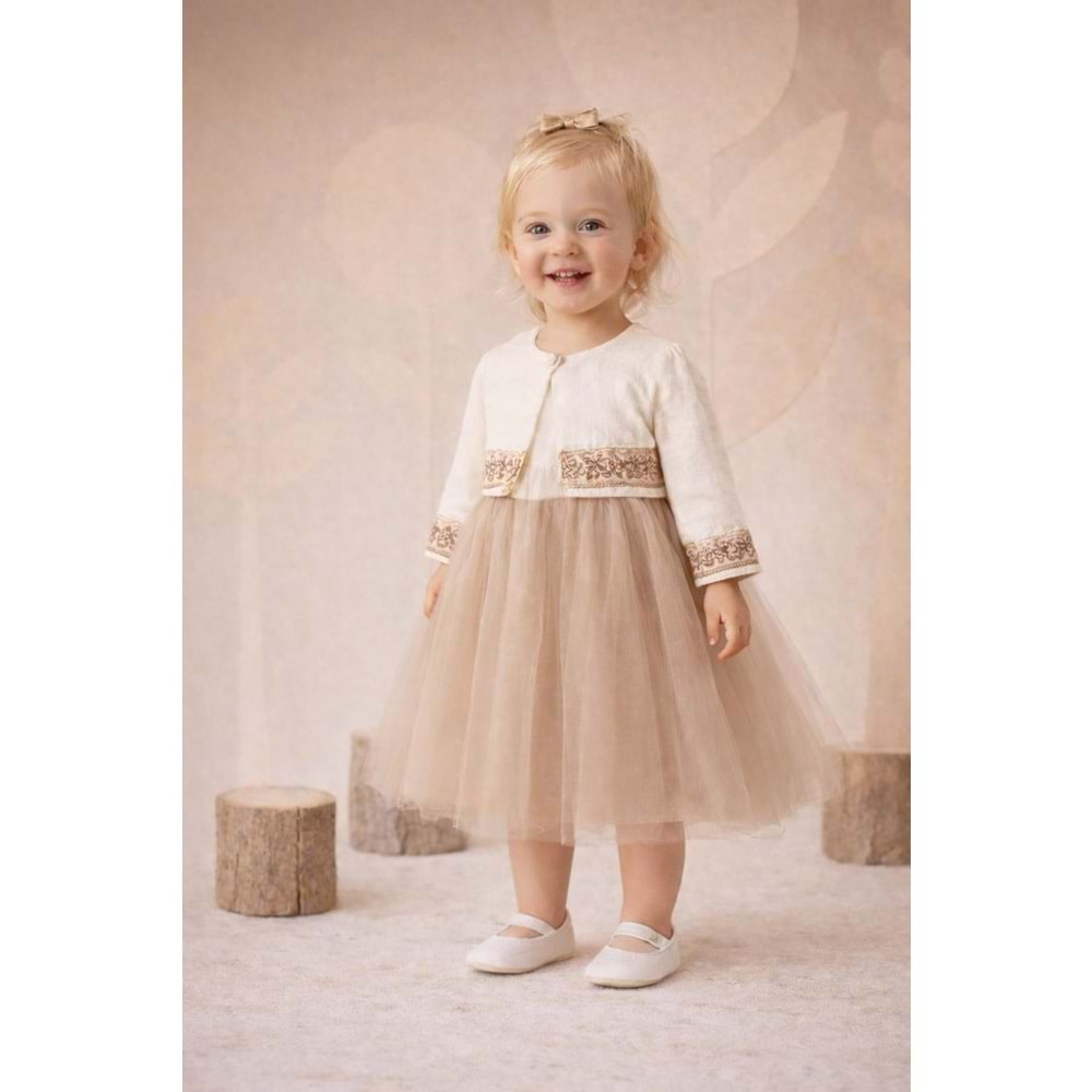 KIZ BEBEK ELBİSE - WONDRESS - BAL RENGİ - 9-AY - W2070-BAL RENGİ-9-AY