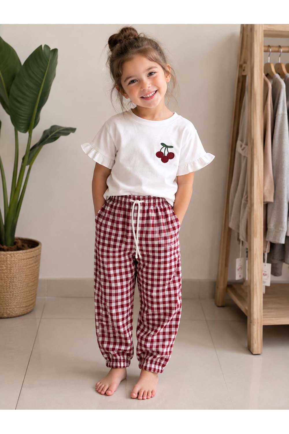 Fashion Kareli Pijama Takımı - Fashion - KIRMIZI - 3 YAŞ - 0512-KIRMIZI-3 YAŞ