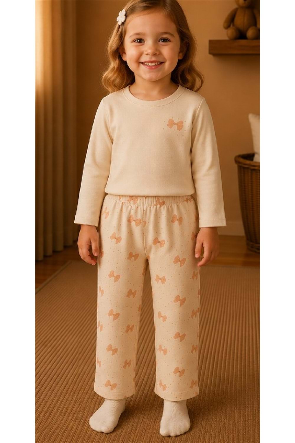 Eslenza Kız Çocuk Pijama Takımı - Eslenza - BEJ - 4 YAŞ - 2095-BEJ-4 YAŞ