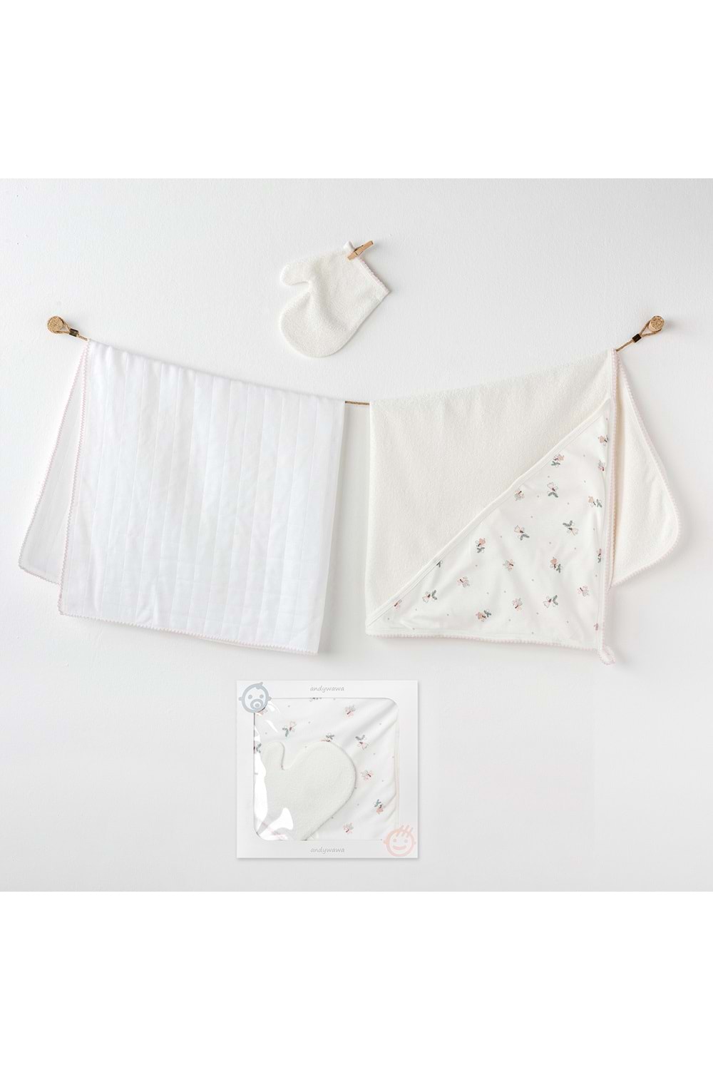 Andywawa Kız Bebek Havlu Takımı 3 Parça - Andywawa - ECRU - STANDART - AC25366-ECRU-STANDART
