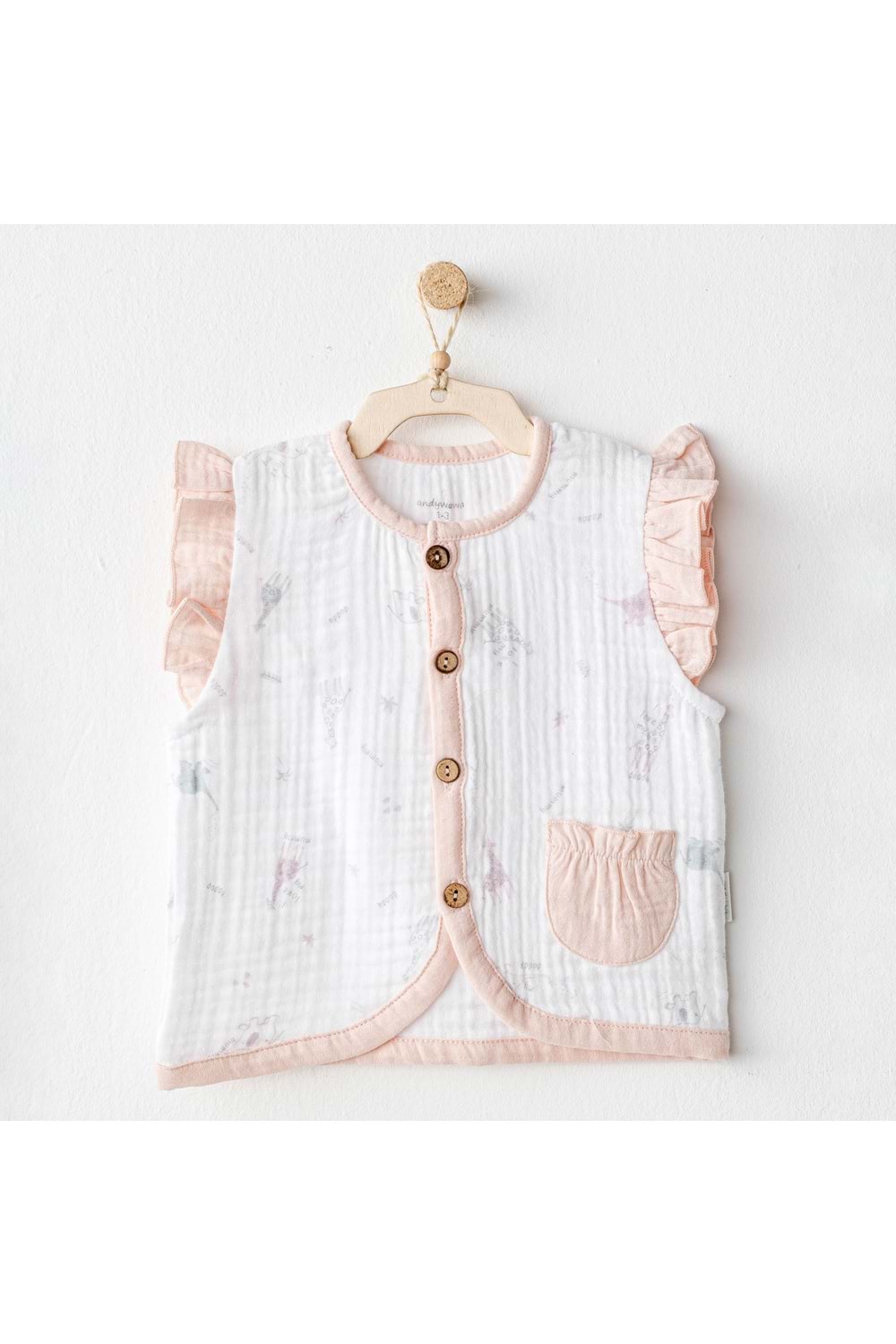 Andywawa Kız Bebek Müslin Yelek - Andywawa - ECRU - 6-9 AY - AC25525-ECRU-6-9 AY