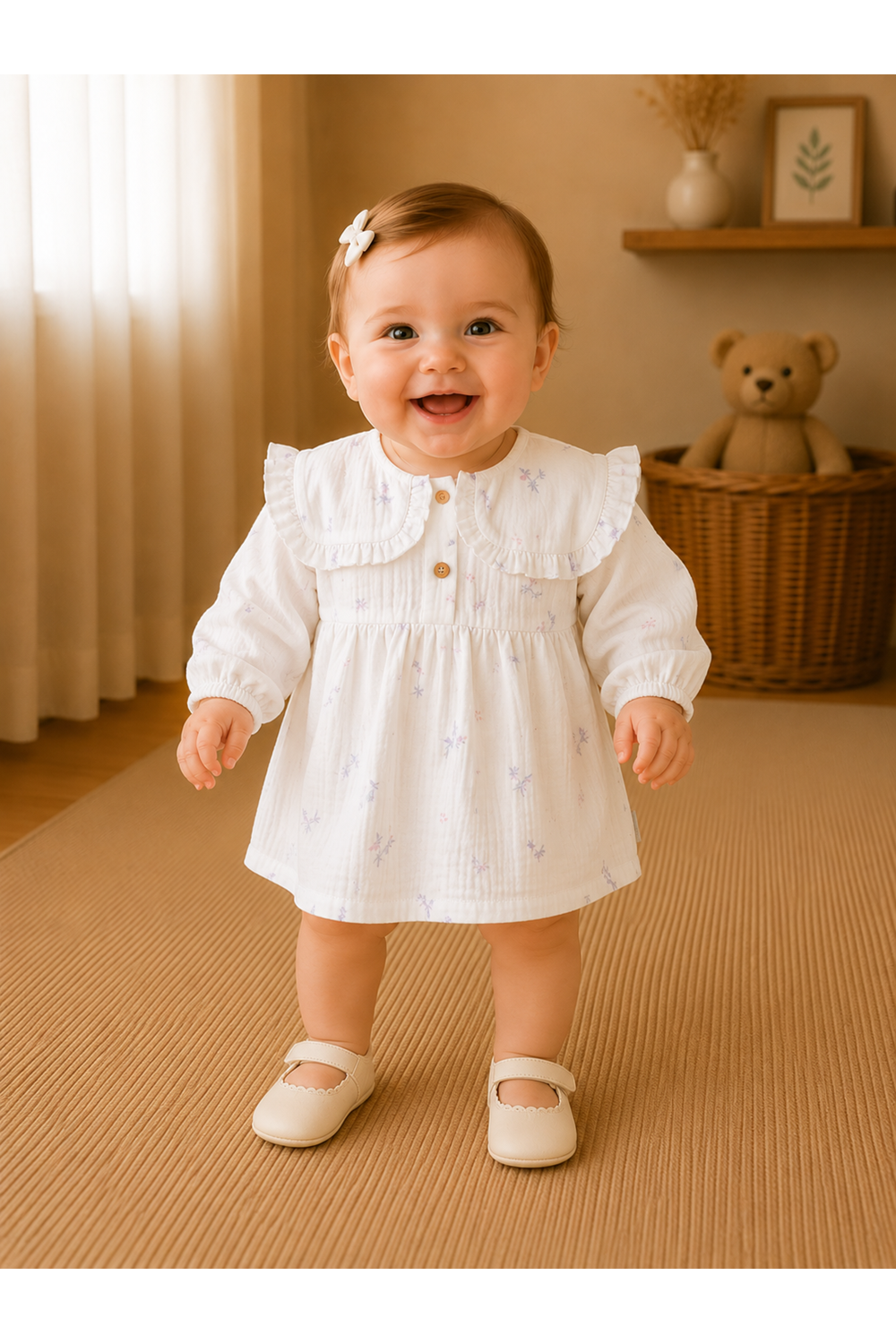Andywawa Kız Bebek Müslin Elbise - Andywawa - BEYAZ - 12-18 AY - AC25585-BEYAZ-12-18 AY