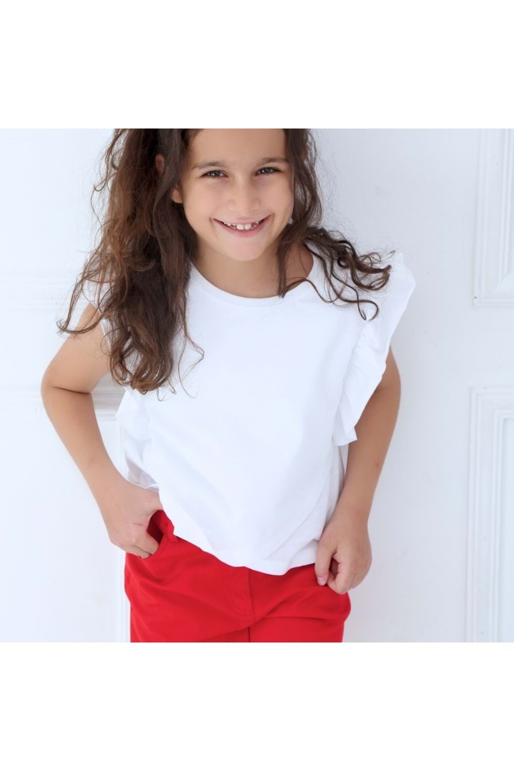 KIZ ÇOCUK FIRFIRLI TSHRT - KARAMELA - BEYAZ - 6 YAŞ - KRM3246-21325