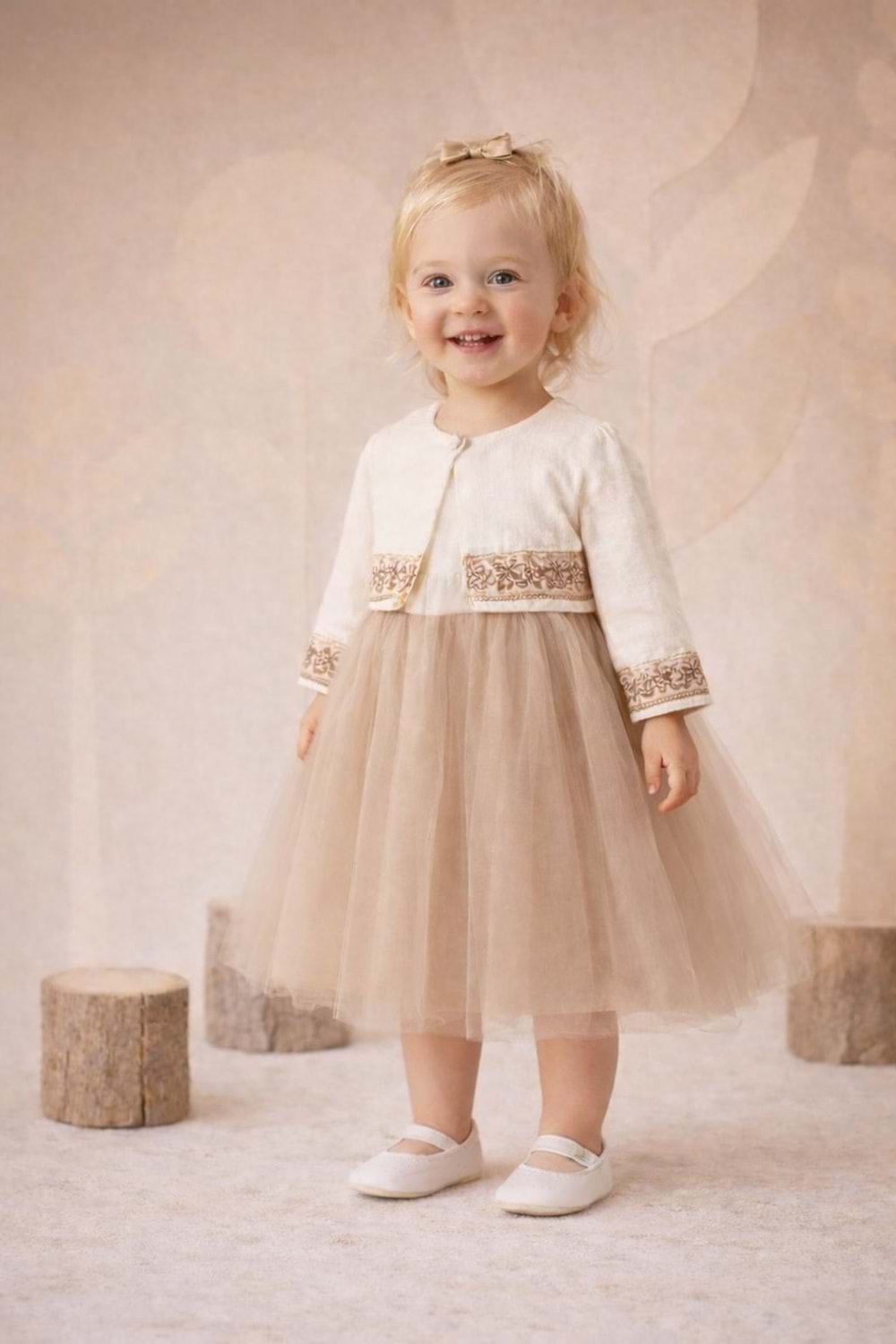 KIZ BEBEK ELBİSE - WONDRESS - BAL RENGİ - 9-AY - W2070-BAL RENGİ-9-AY
