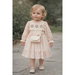Kız çocuk pudra rengi elbise - WONDRESS - PUDRA - 2 YAŞ - 5960-PUDRA-2 YAŞ