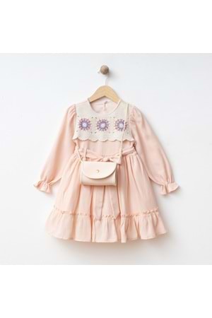 Kız çocuk pudra rengi elbise - WONDRESS - PUDRA - 3 YAŞ - 5960-PUDRA-3 YAŞ