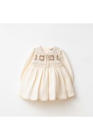 KIZ BEBEK MÜSLİN ELBİSE - WONDRESS - ECRU - 18-AY - W2044-ECRU-18-AY