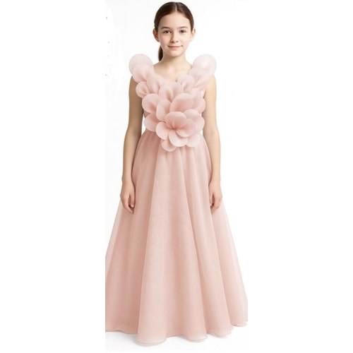 PORÇA pudra rengi abiye uzun elbise