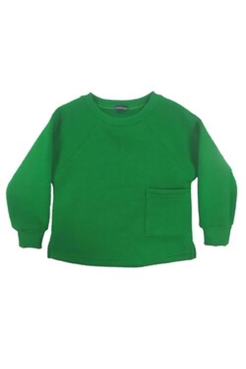 Karamela Yeşil Erkek Çocuk Kollu Cepli Sweatshirt