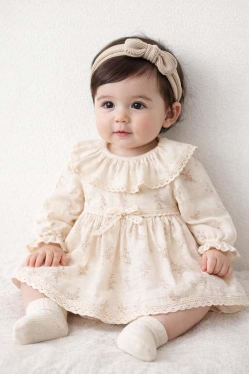 Wondress Kız Bebek Fırfır Yakalı Müslin Elbise