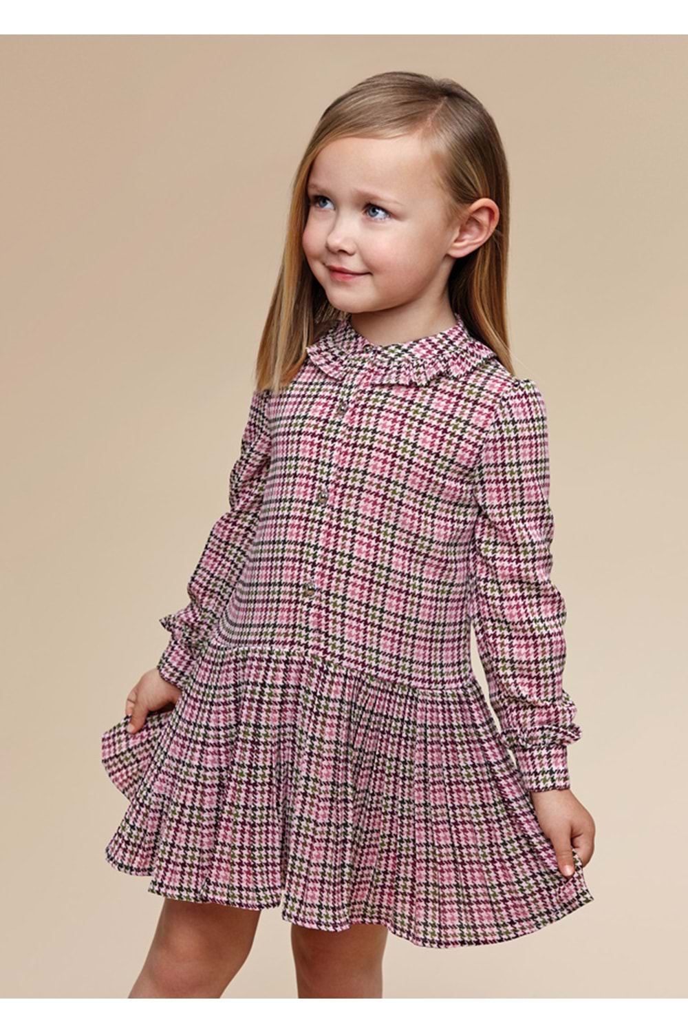 Mayoral Pudra Pembe Desenli Çocuk Elbise - Mayoral - PUDRA PEMBE - 9 YAŞ - 4928-PUDRA PEMBE-9 YAŞ