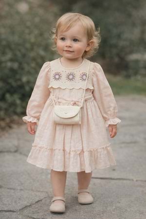 Kız çocuk pudra rengi elbise - WONDRESS - PUDRA - 2 YAŞ - 5960-PUDRA-2 YAŞ