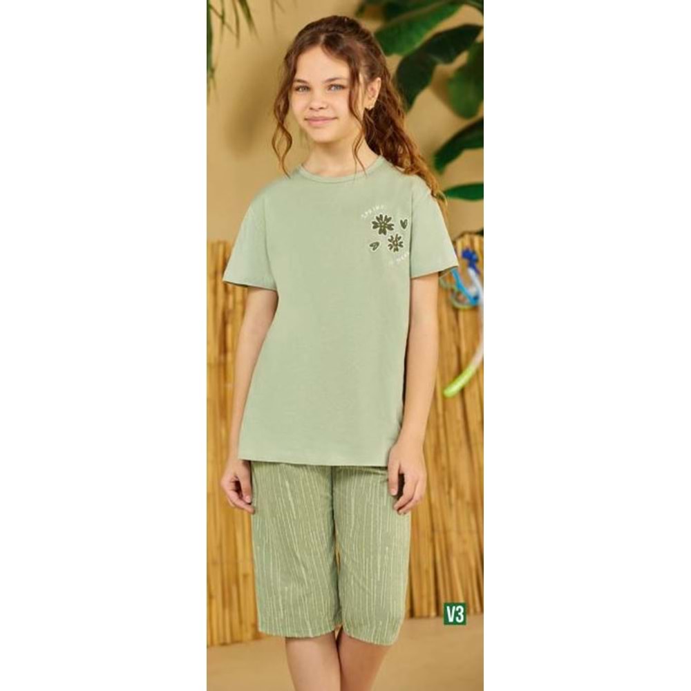 ELSİMA HAKİ KIZ ÇOCUK PİJAMA TAKIMI - ELSİMA - HAKİ - 8 YAŞ - B3137-HAKİ-8 YAŞ