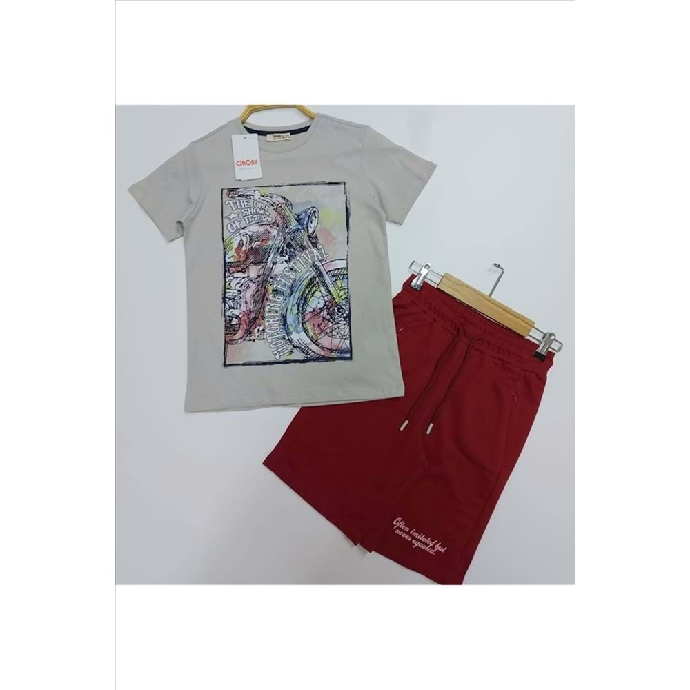 Çiko Bay Bordo baskılı Şort Takım - ÇİKO BY - BORDO - 12 YAŞ - CE8322-BORDO-12 YAŞ