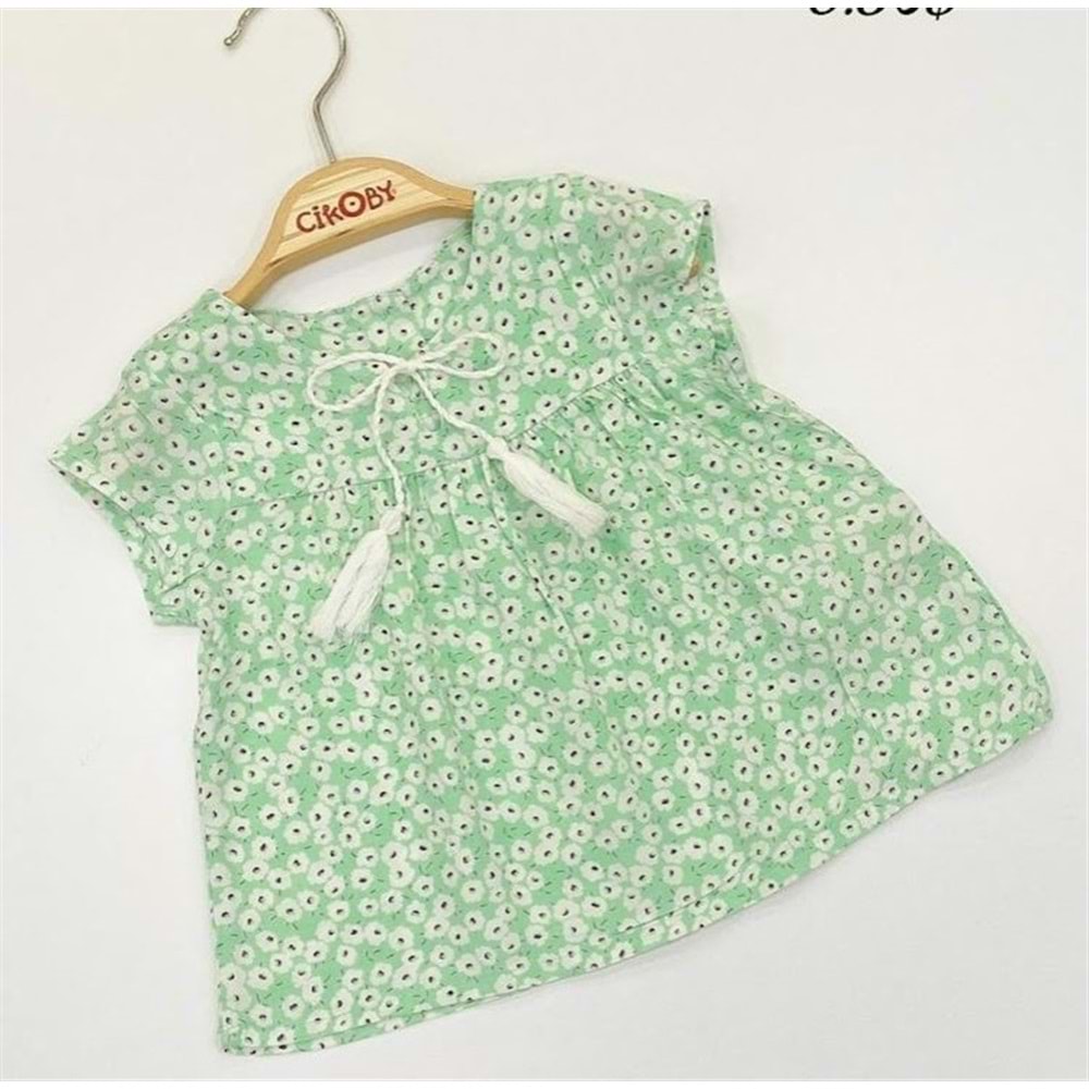 Çikoby Yeşil Çiçekli Kız Bebek Elbise - Çikoby - YEŞİL - 9-12 AY - CK15542-YEŞİL-9-12 AY