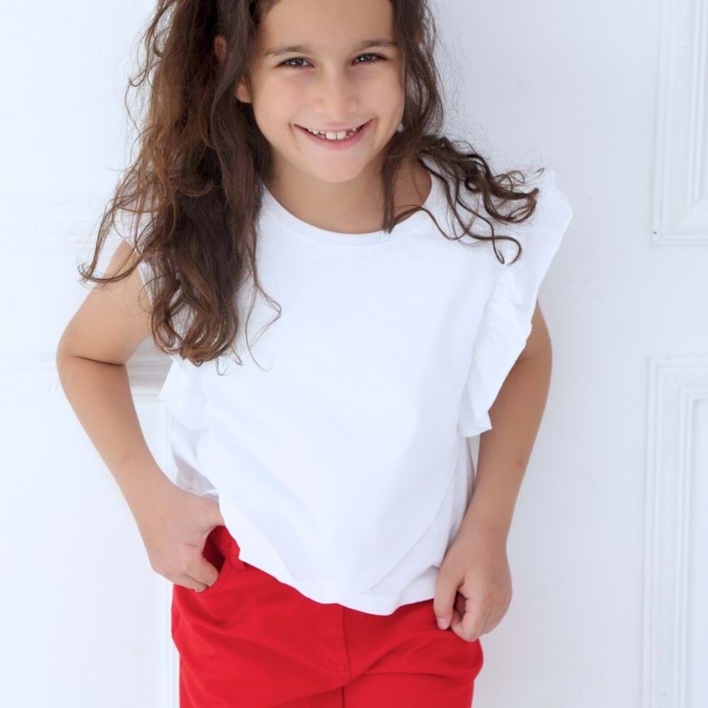 KIZ ÇOCUK FIRFIRLI TSHRT - KARAMELA - BEYAZ - 8 YAŞ - KRM3246-21326