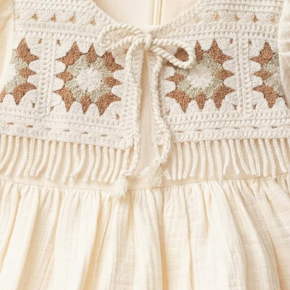 KIZ BEBEK MÜSLİN ELBİSE - WONDRESS - ECRU - 9-AY - W2044-ECRU-9-AY